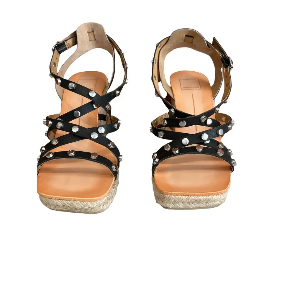 DOLCE VITA black studded Espadrille Wedge Sandals 8